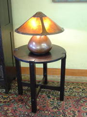 Shown with Aurora Studios Hand Hammered Copper and Mica Gourd Lamp.